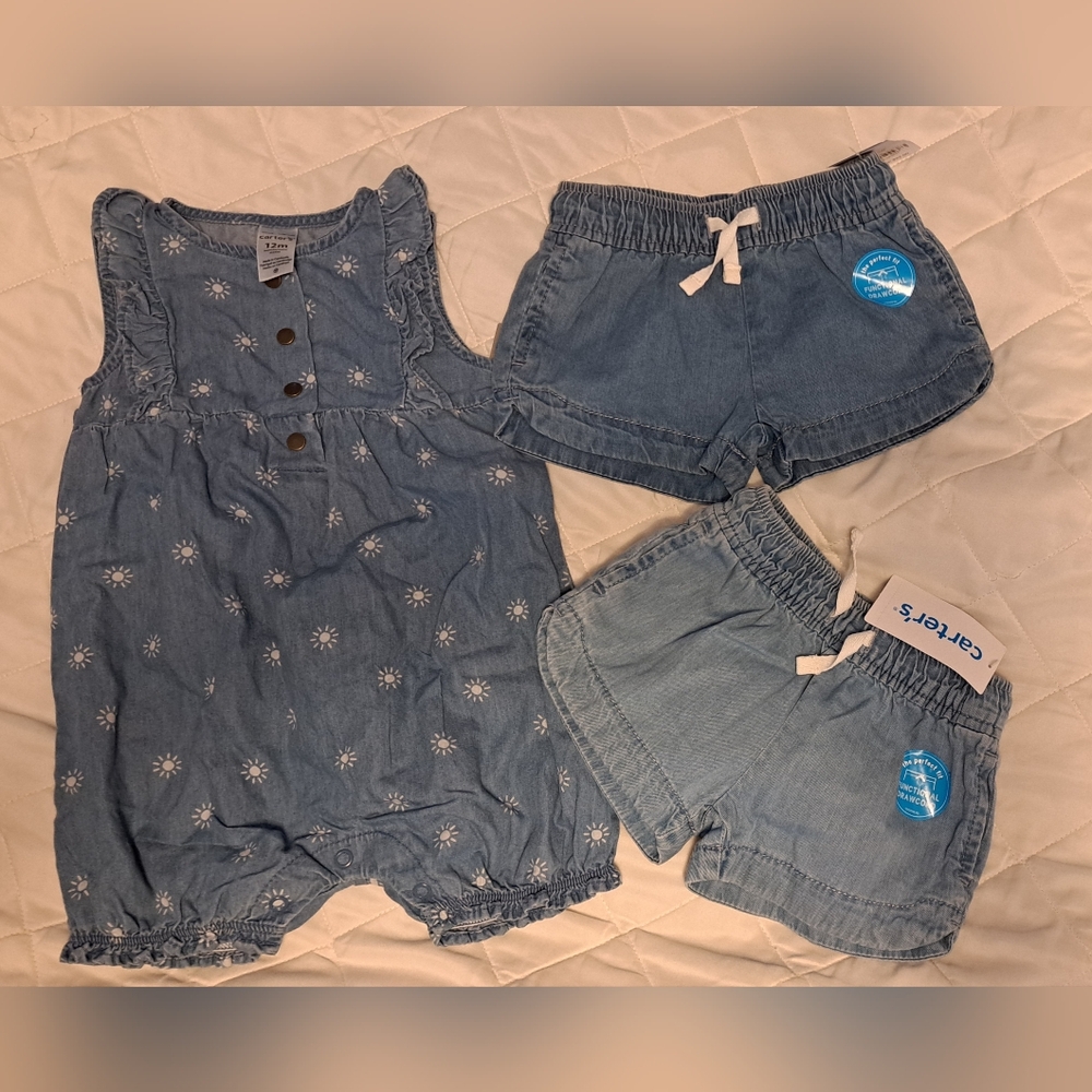 12 month baby girl romper and shorts by Carters NEW